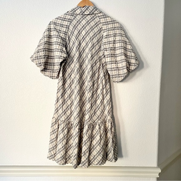 Jonathan Simkhai Crissy Raglan Puff Sleeve Dress Plaid Check Academia Minimalist - Picture 5 of 13